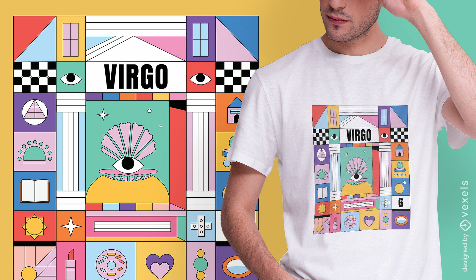 Design de camiseta colorida com o signo do zodíaco de Virgem