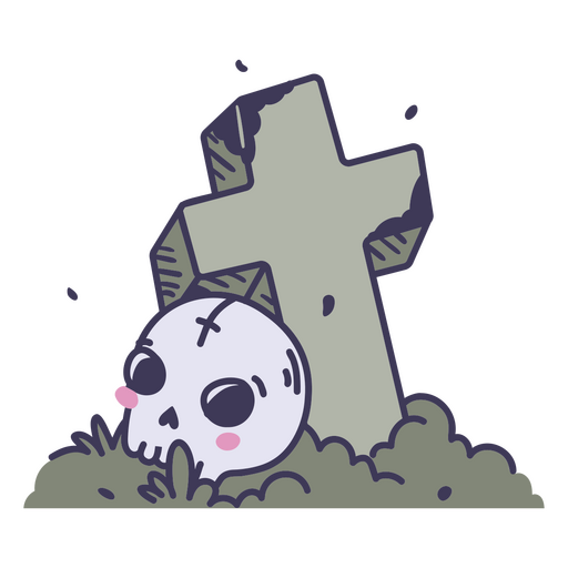 Cute skull in graveyard cross PNG Design