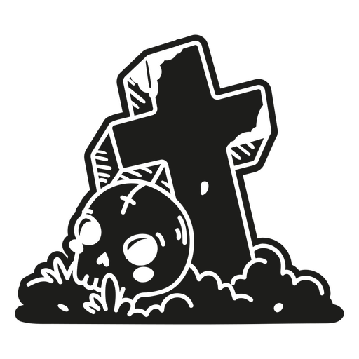 Cute skull next to graveyard stone PNG Design