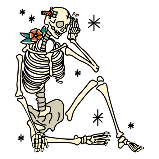 Esqueleto sentado tatuaje tradicional Diseño PNG