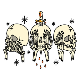 Skeletons covering senses tradditional tattoo PNG Design