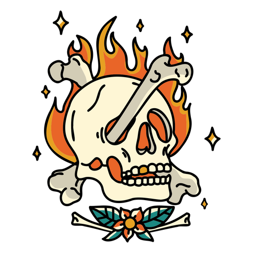 Detailed skull on fire PNG Design