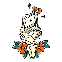 Floral skeleton hand japanese heart sign PNG Design