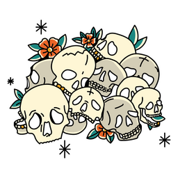 Montón floral de cráneos humanos Diseño PNG