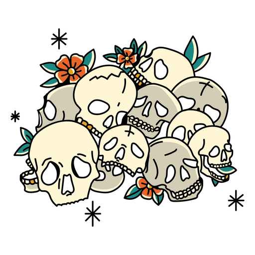 Floral pile of human skulls PNG Design