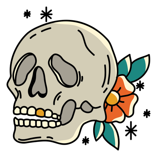 Calavera floral con diente de oro Diseño PNG