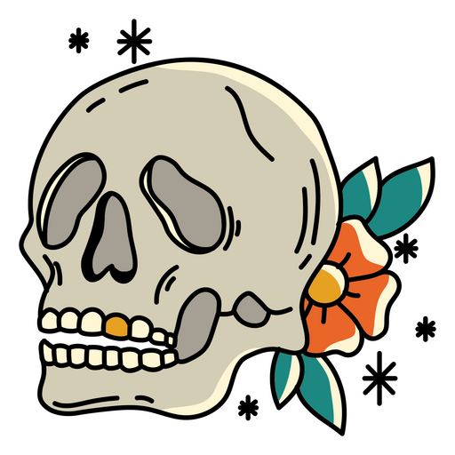 Floral skull with gold tooth PNG Design