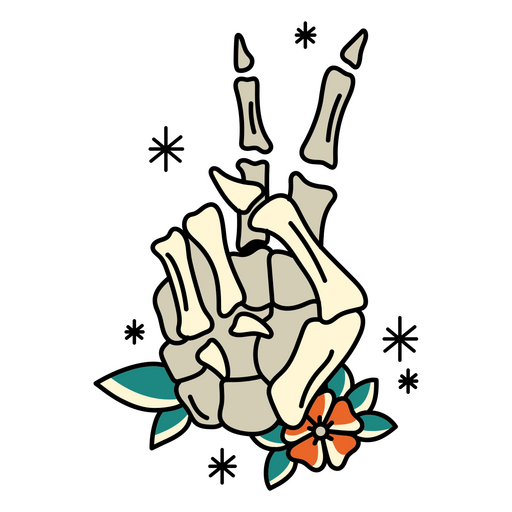 Tatuaje tradicional del signo de la paz de la mano del esqueleto Diseño PNG