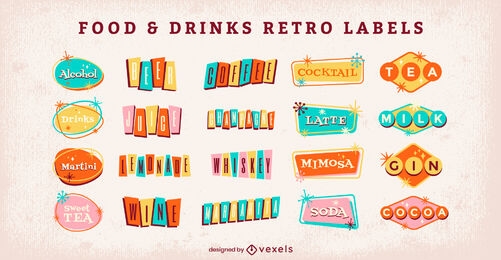 Alcoholic drinks 60s retro label set