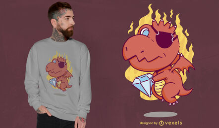 Pirate dragon cartoon with diamond t-shirt design