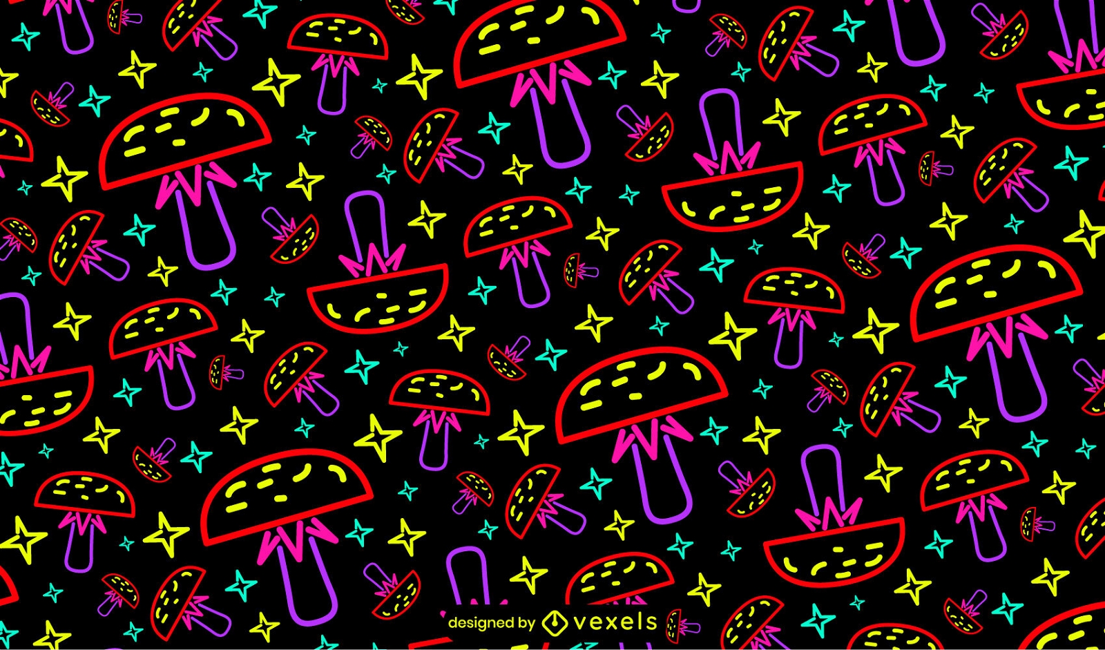 Neon psychedelic mushrooms pattern