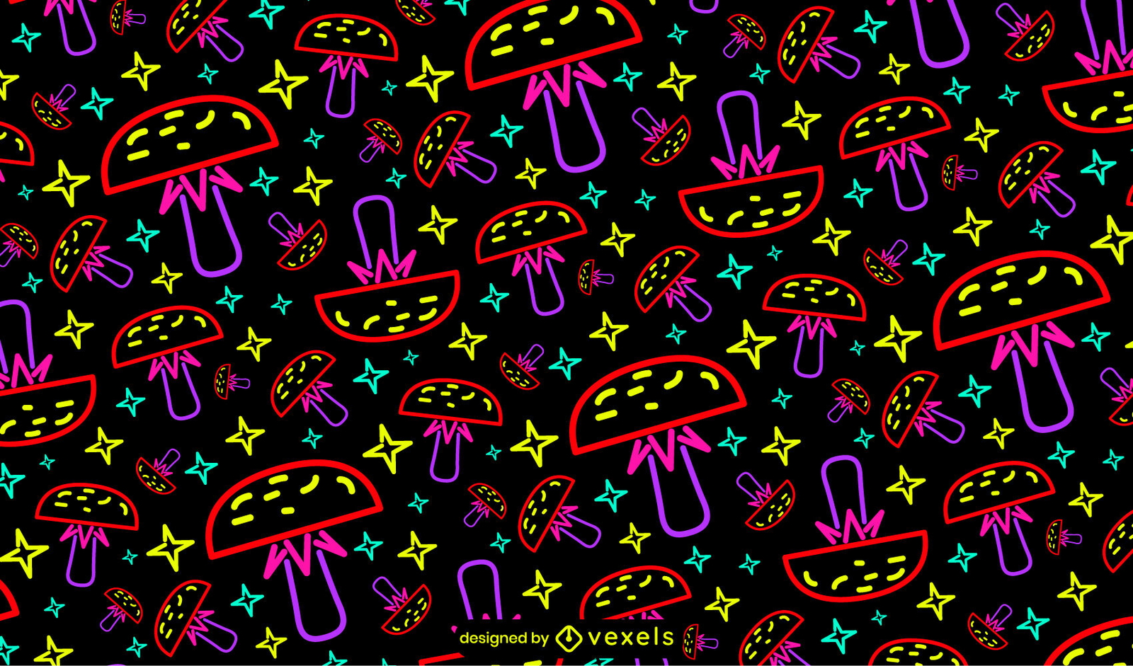 Neon psychedelic mushrooms pattern