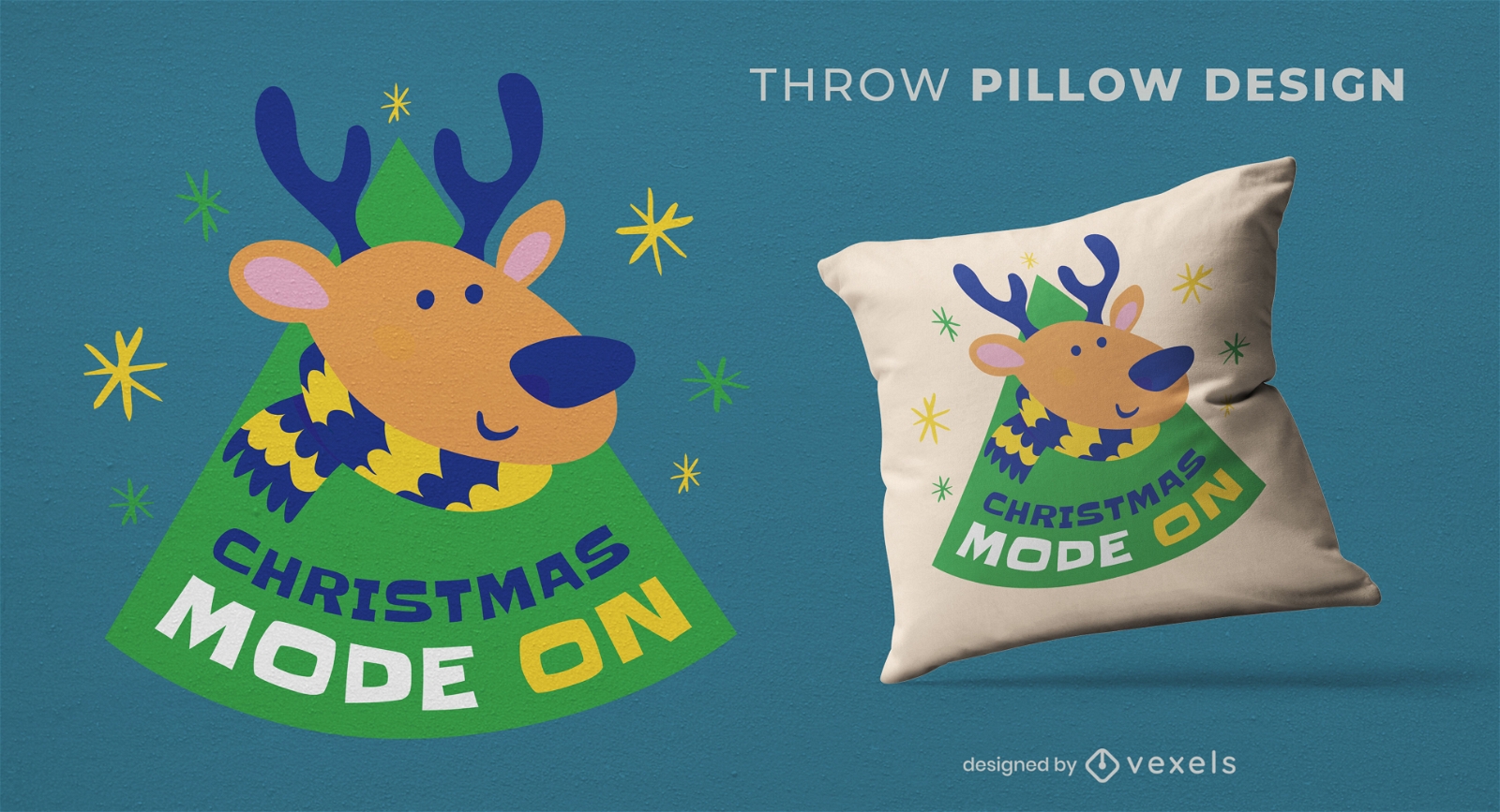 Reindeer christmas season throw pillow design