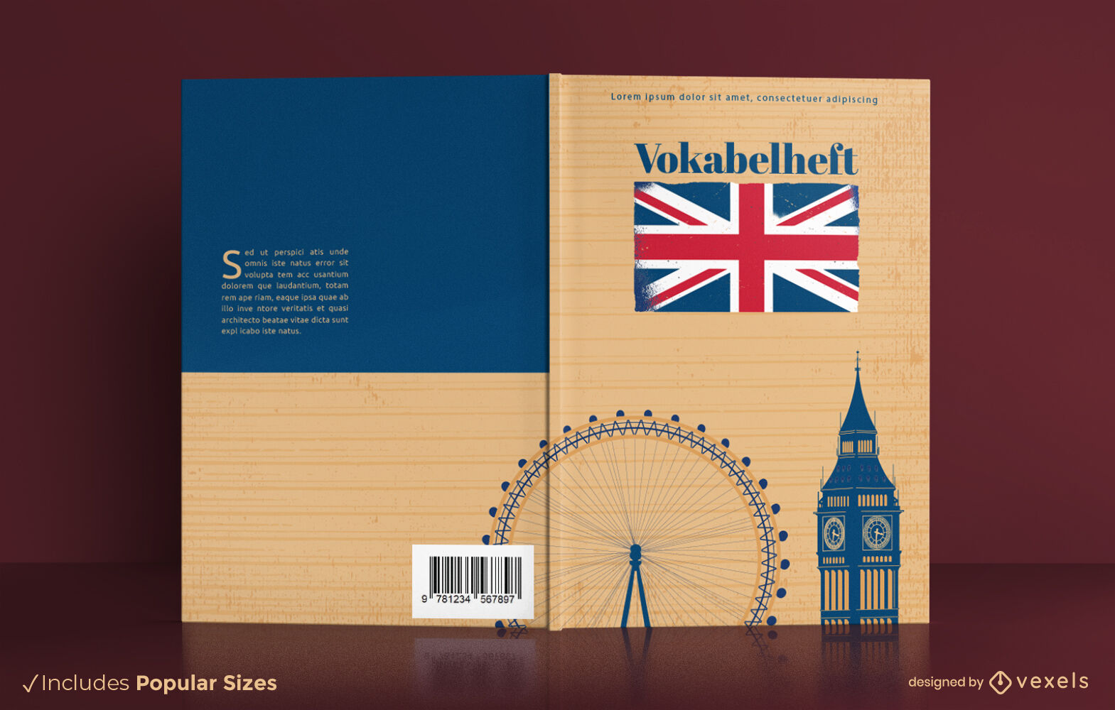 Diseño de portada de libro de puntos de referencia de londres, inglaterra