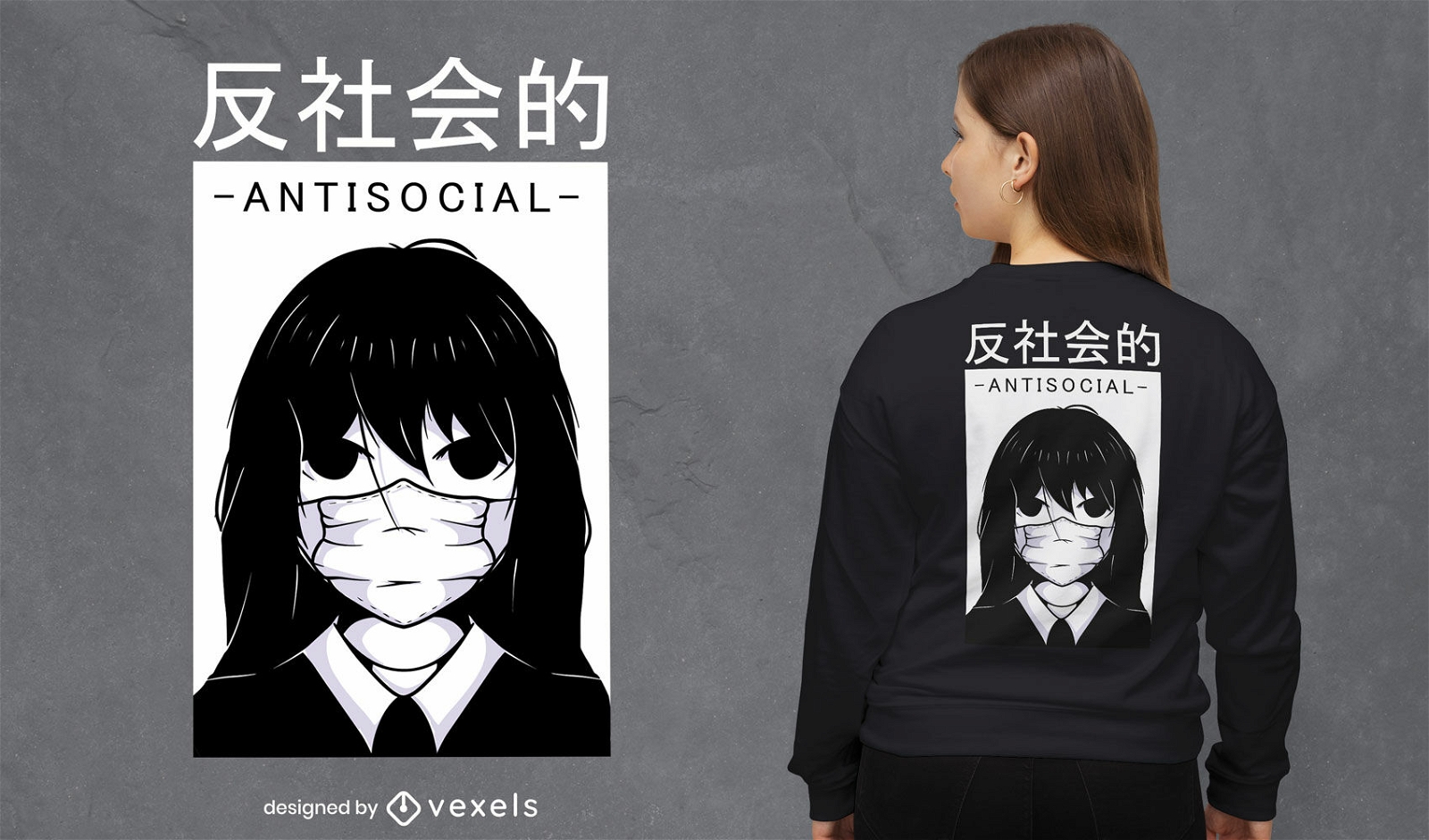 Anime antisoziales M?dchen Gesichtsmaske T-Shirt Design
