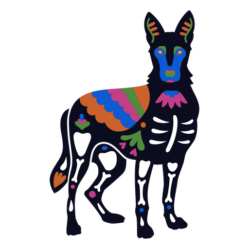 Esqueleto de fiesta mexicana de perro colorido Diseño PNG
