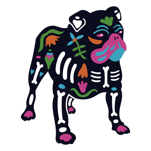 Pug dog colorful skeleton mexican holiday PNG Design