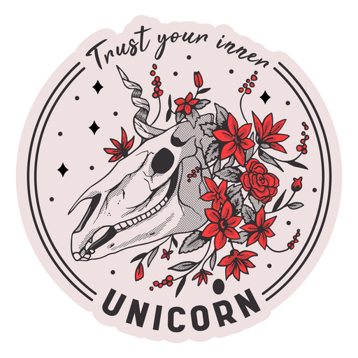 Unicorn skull quote badge PNG Design