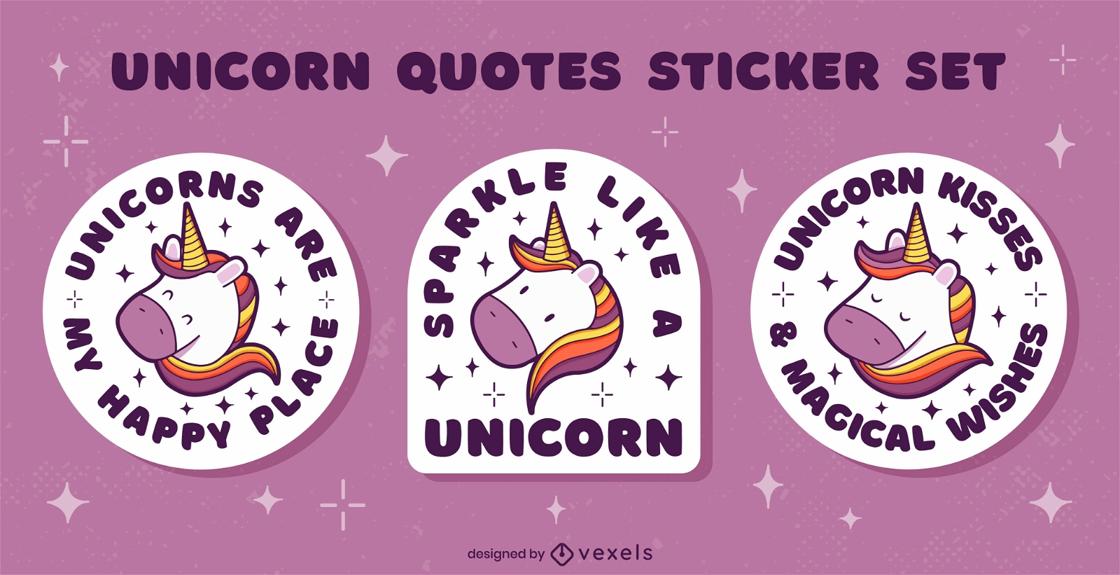 Happy unicorn creature cute sticker set