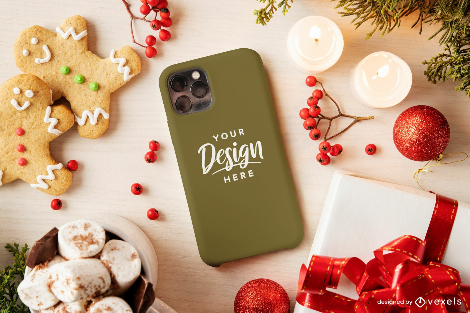 Christmas green phone case mockup