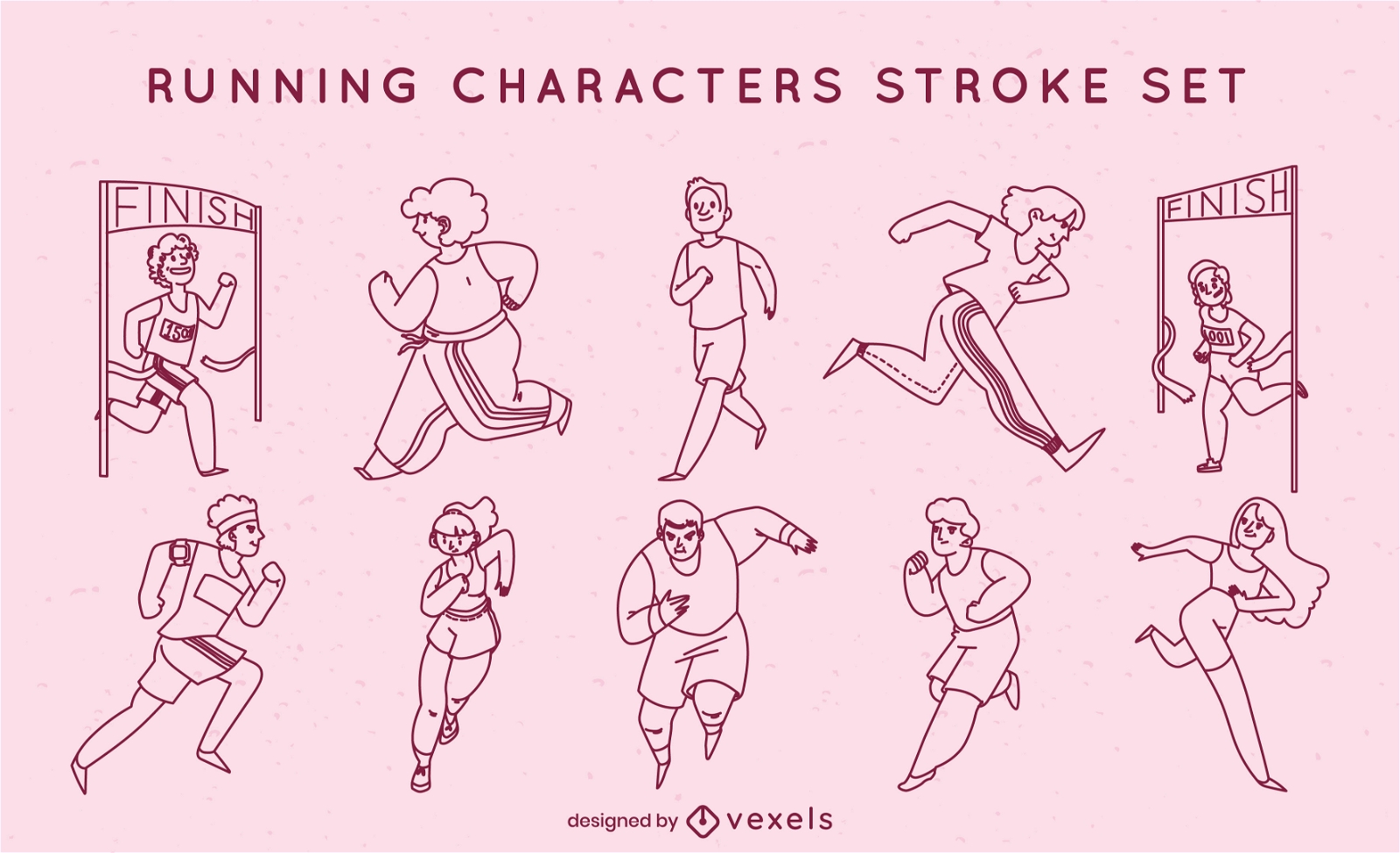 People running track stroke character set