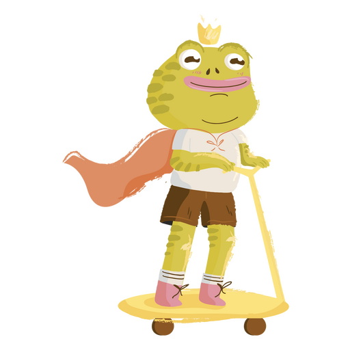 Frog character riding scooter PNG Design