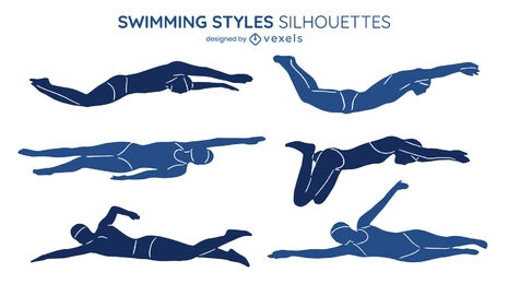 Conjunto de ilustraciones de estilos de natación recortadas