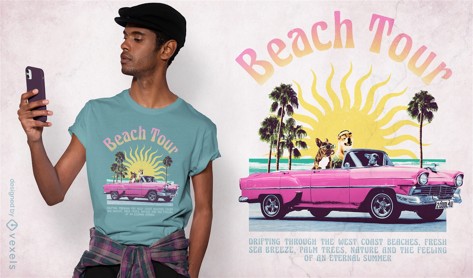 Beach tour car trip collage psd t-shirt design