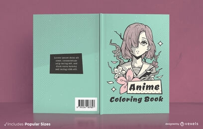 Anime girl floral coloring book cover design
