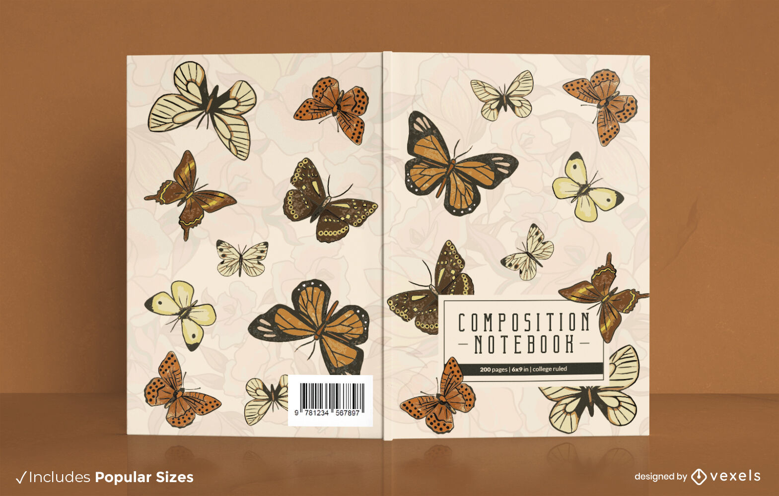 Diseño de portada de cuaderno de mariposas vintage