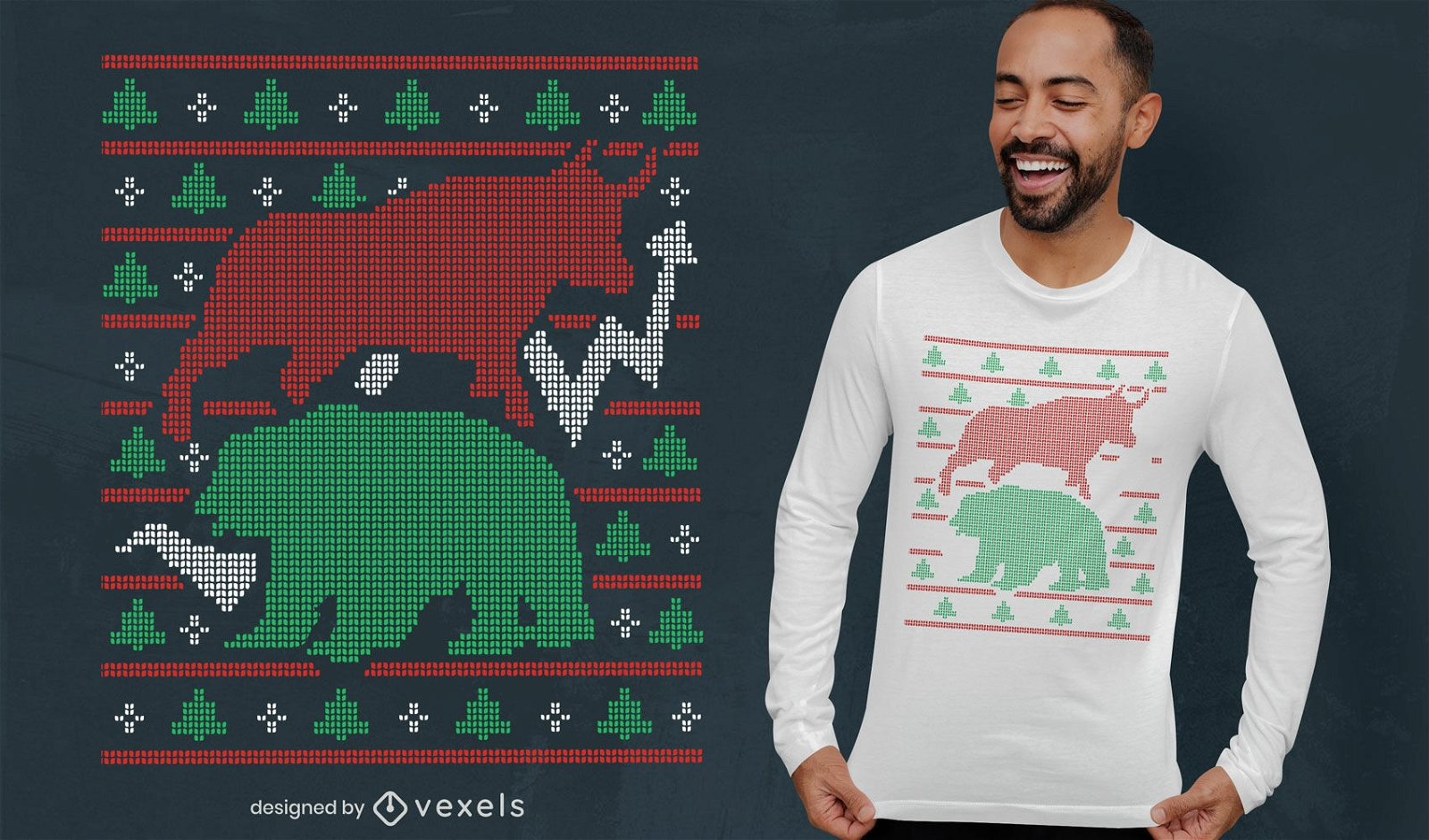 Diseño de camiseta de suéter feo de animales del mercado de valores.