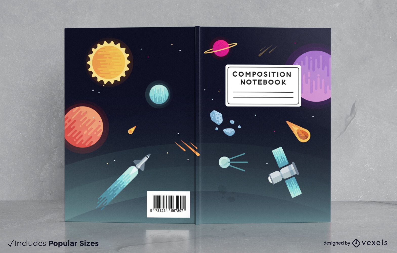 Space planets and spaceships book cover design
