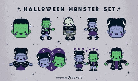 Conjunto de personagens de monstros fofos de Halloween