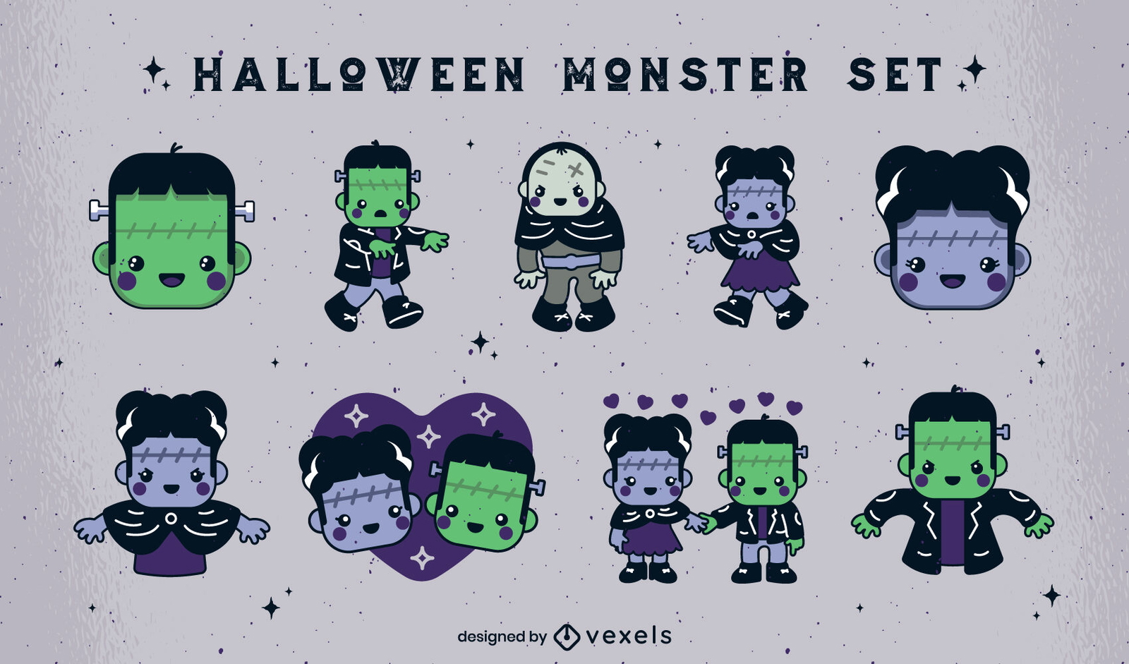 Halloween süße Monsterfiguren gesetzt