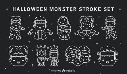 Halloween süße Monsterfiguren Schlaganfall gesetzt