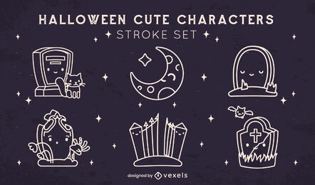 Halloween cemetery stroke elements set