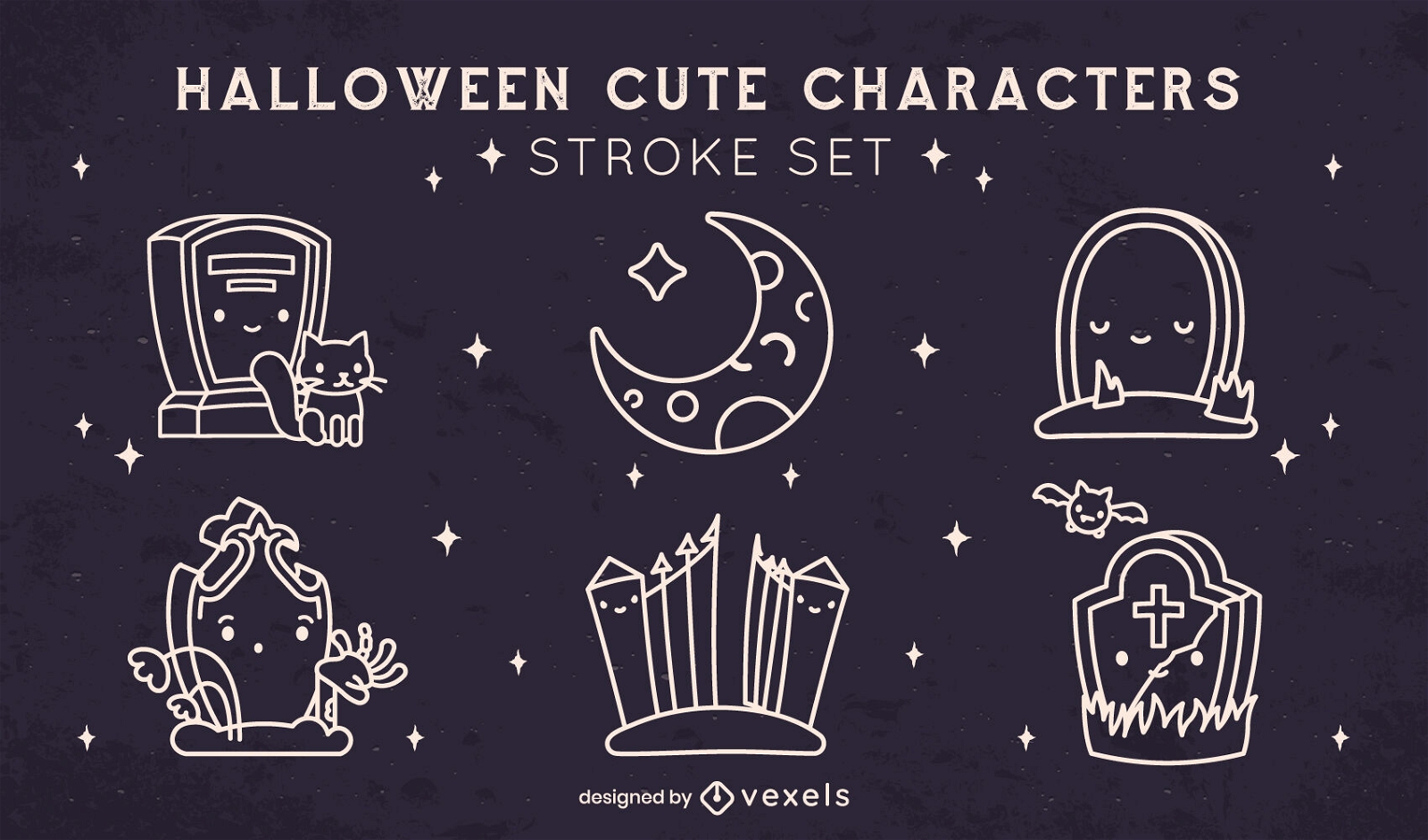 Halloween-Friedhof-Stroke-Elemente-Set