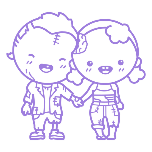 Cute zombie couple cartoon characters PNG Design