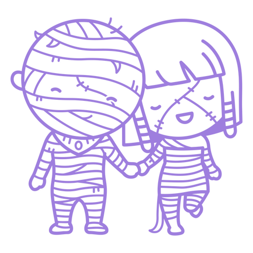 Lindos personajes de dibujos animados de pareja de momias Diseño PNG