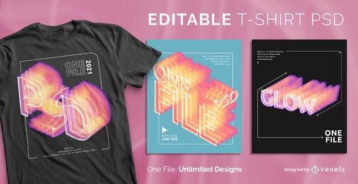 Text glow and gradient effects scalable psd t-shirt 