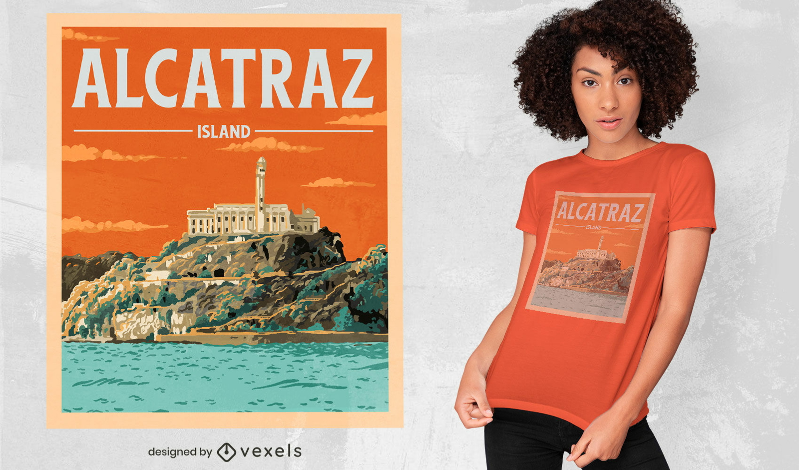 Design de camiseta do pôster de viagem da prisão de Alcatraz