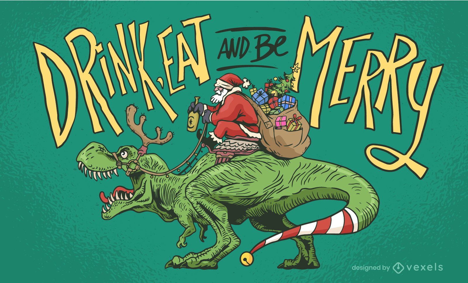 Ilustração de dinossauro de Natal do Papai Noel