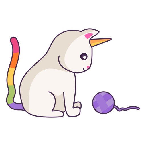 Gato unicórnio brincando com lã Desenho PNG