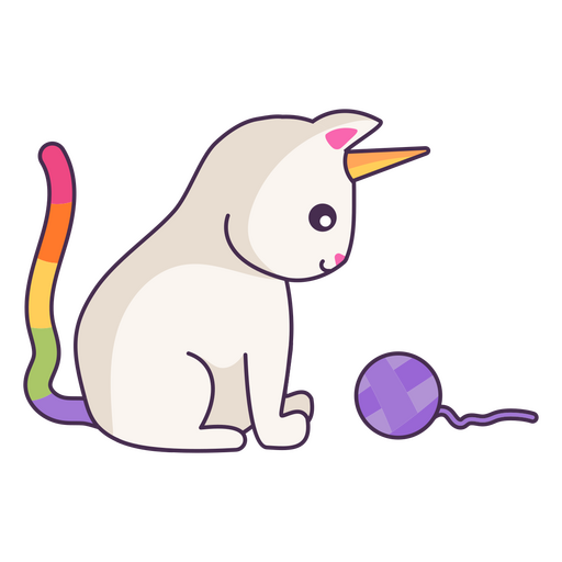 Unicorn cat playing with wool PNG Design