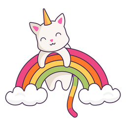 Lindo gato unicornio en un arco iris Diseño PNG