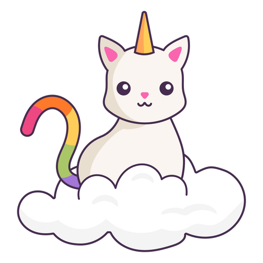 Cute unicorn cat on a cloud PNG Design