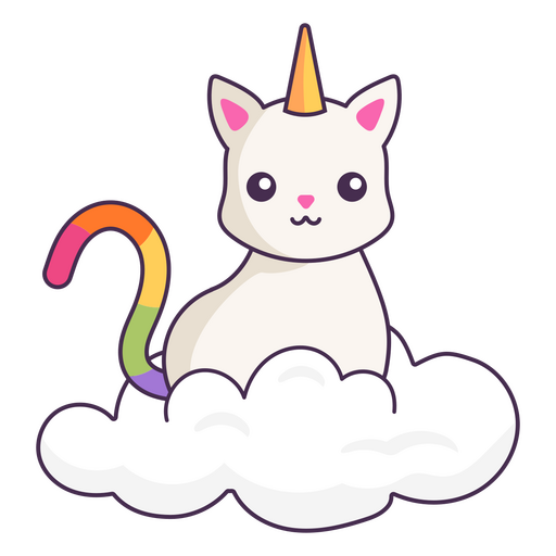 Süße Einhornkatze auf einer Wolke PNG-Design