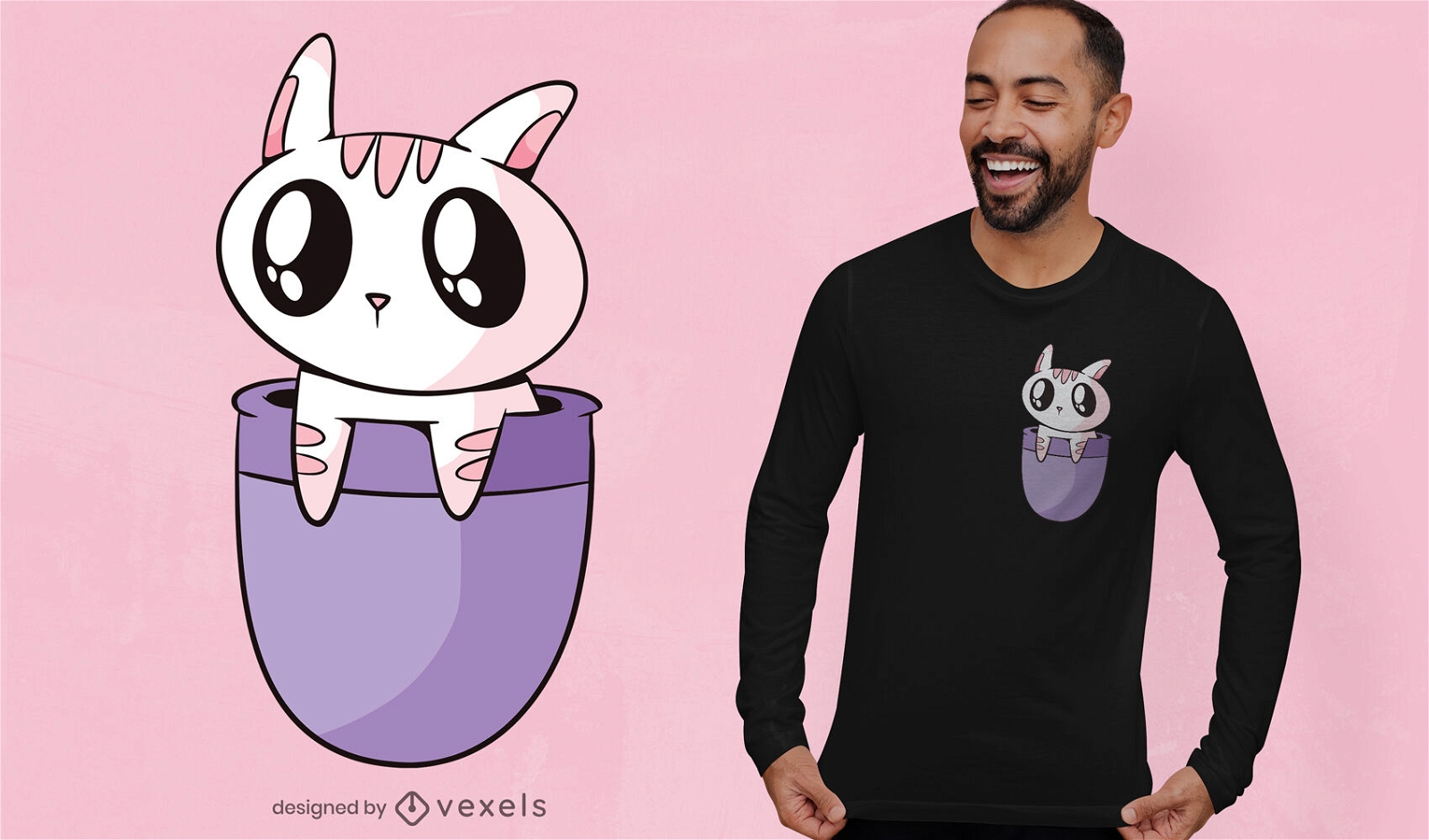 Gato kawaii com design de t-shirt de bolso