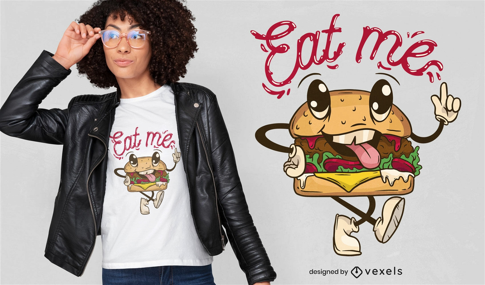 Burger Retro-Cartoon-Charakter-T-Shirt-Design