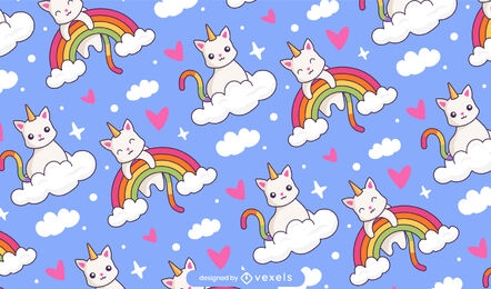 Animales gato unicornio en patrón de arco iris